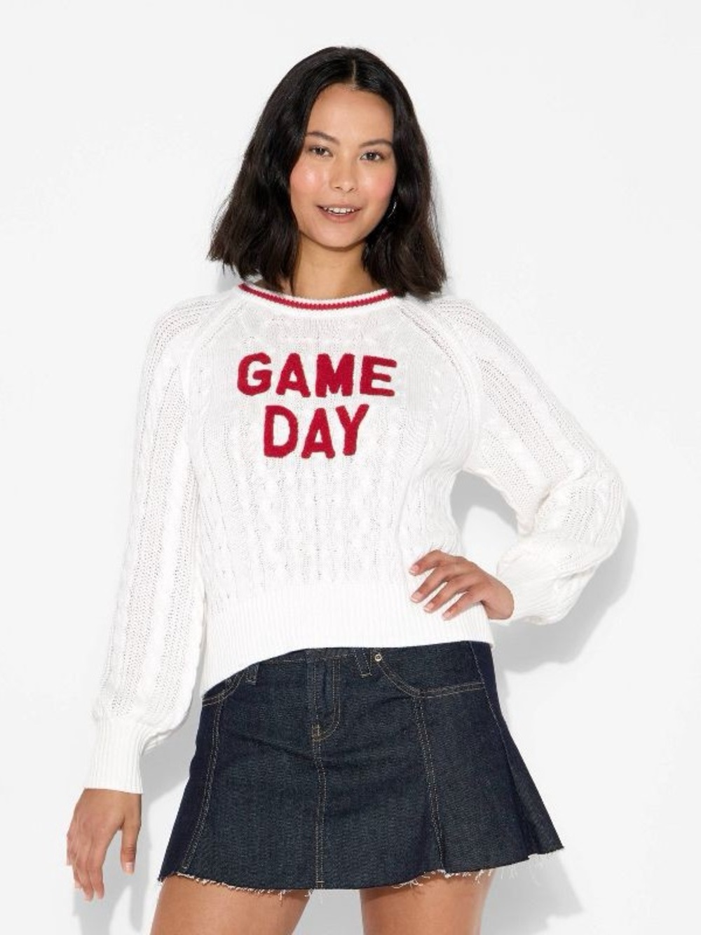 Wild Fable Game Day Cable Knit Sweater White Green Varsity Tailgate Size small